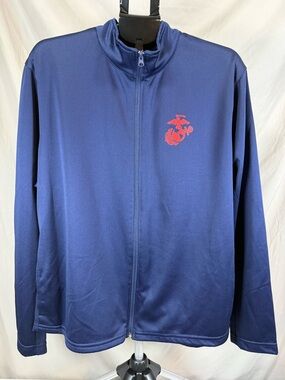 USMC Marines Athletic Zip Up Jacket - Navy Blue - Large